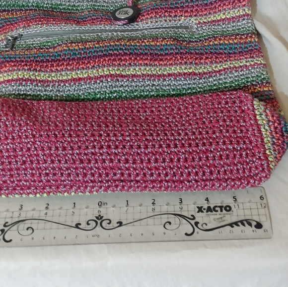 🌈The SaK Multi Color Crochet Boho Large Shoulder Handbag Red blue green Bag - Picture 6 of 15